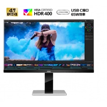 AOC 卢瓦尔 27英寸4K高清 AH-IPS HDR400认证 Type-C反向供电65W 10.7亿色彩旋转升降电脑显示器 